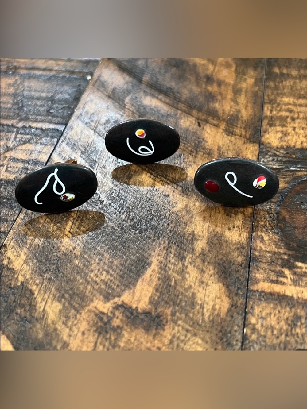 Vintage Black hand painted Cufflinks